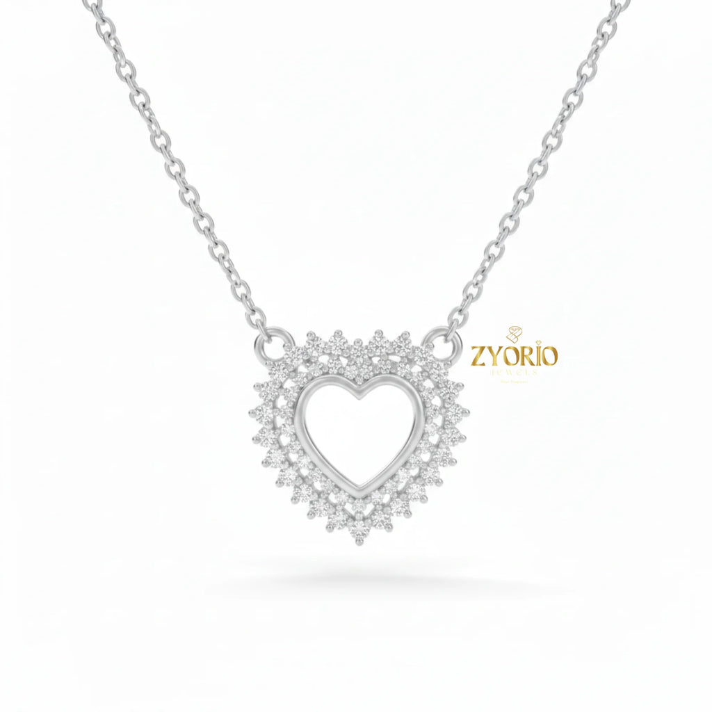 Gold Plated Halo Heart Diamond Pendant with Link Chain-Luxury Engagement Wedding Party Anniversary Jewelry