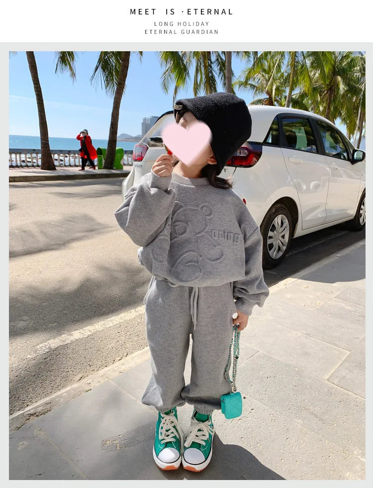 2026 Spring Children's Spring Clothes Round Neck Long Sleeve Sweater Boys and Girls Trendy Baby Stylish Children's Clothing 2PCS