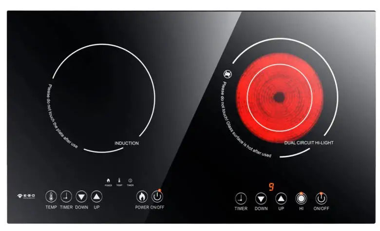 Commercial Built-In Double-Head Electric Cooktop with Crystal Plate 2-Burner Induction Cooker Multi-Function for Pots