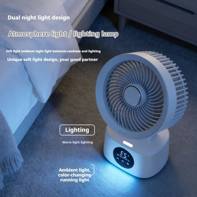 HOMEFISH USB Rechargeable Wall‑mounted Fan Foldable Swivel Portable Fan Built‑in Night Light Household Air Cooling Fan