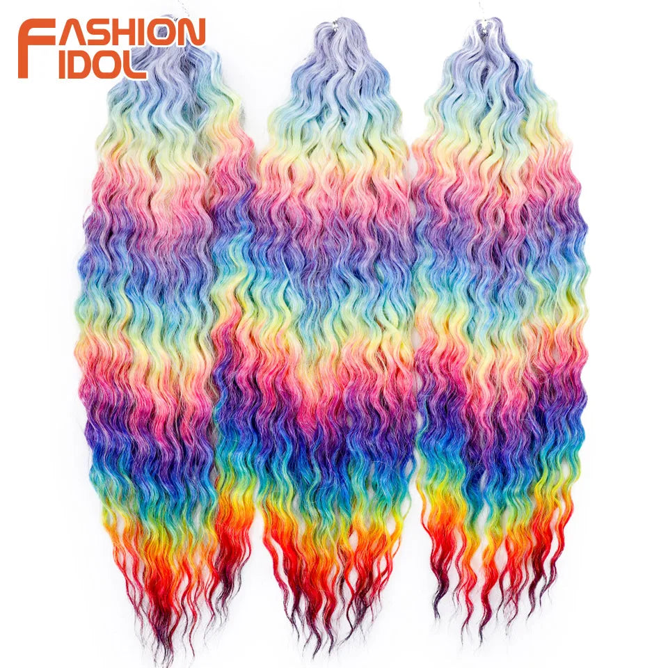 FASHION IDOL 24 Inch 300g Ariel Hair Synthetic Crochet Curly Hair Water Wave Braid Hair Ombre Blonde Braiding Hair Extensions