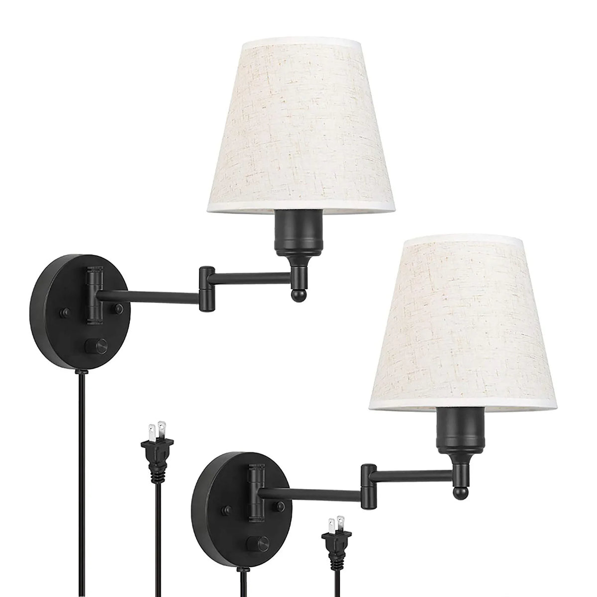 LED American Wall Lamp Folding Swing Arm US EU Plug Switch Fabric Bedroom Bedside Living Room Study Stairway Aisle Plug Light