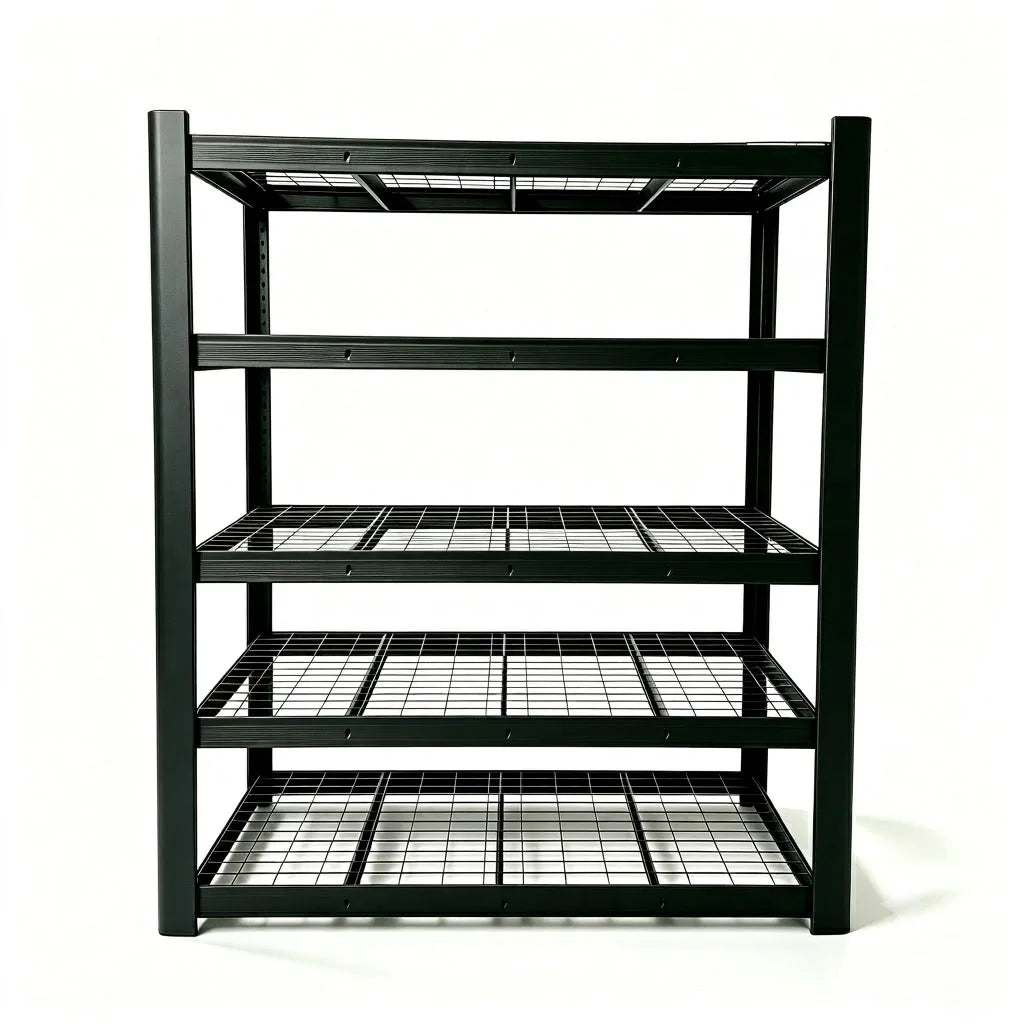 5 Tier Wide Mesh Steel Storage Shelf Heavy Duty Garage Organizer Rack, Upgraded Thick Double Folded Edge Frame No Deform, Adjustable Height Metal Shelving for Garage Basement Workshop Warehouse Home Tool Storage