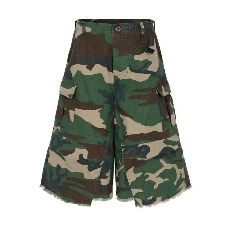PFNW Men's Summer 2025 New Camouflage Calf-length Cargo Pants Buckle Belt Drawstring Men's And Women's Casual Shorts 28W6060