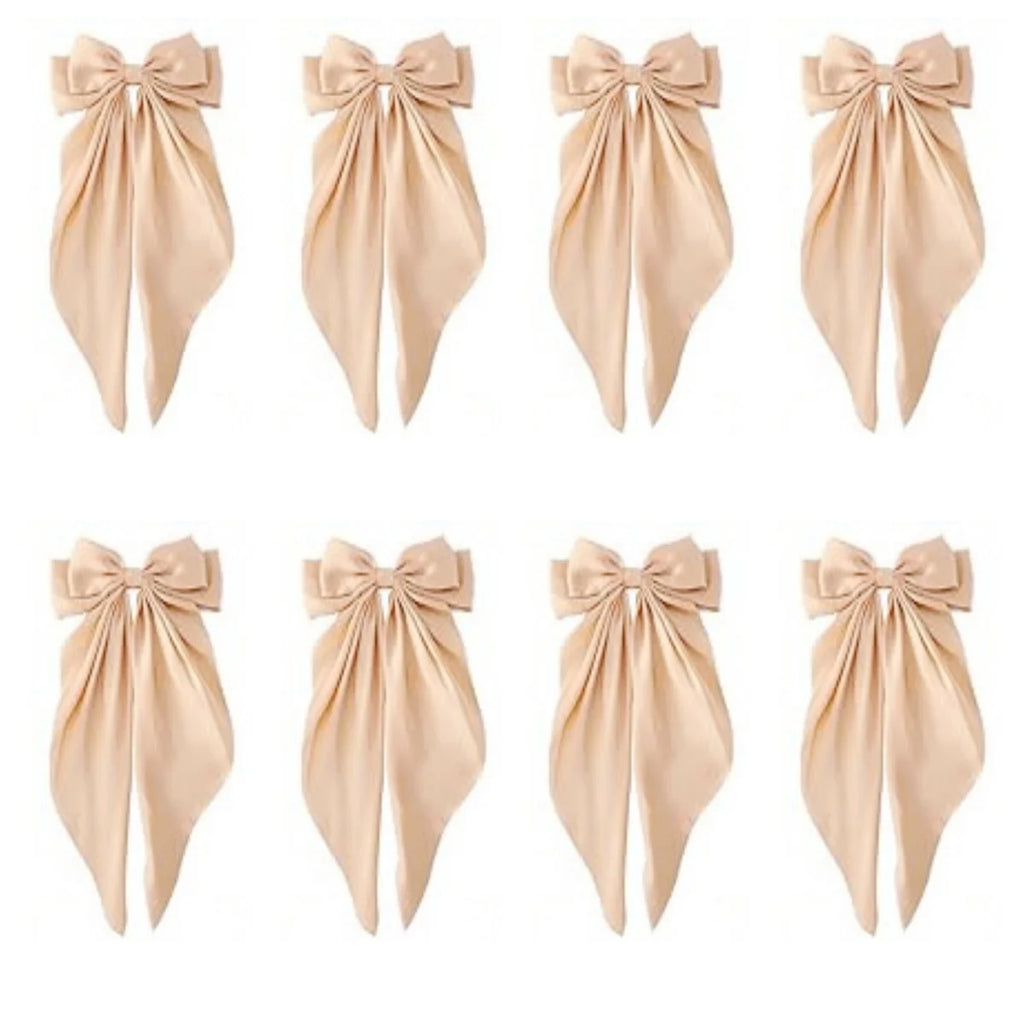 8 Ladies Satin Large White pink Red Blue Black Ribbon bow Oversized bow Long tail hair clip spring clip ponytail Hair accessorie