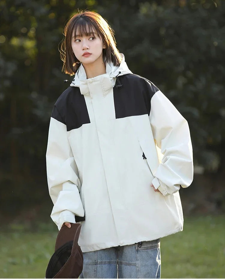 Women Outdoor Waterproof Cycling Jackets Autumn Winter Multi-Pocket Workwear Climbing Clothes Lightweight Loose Windbreaker Coat