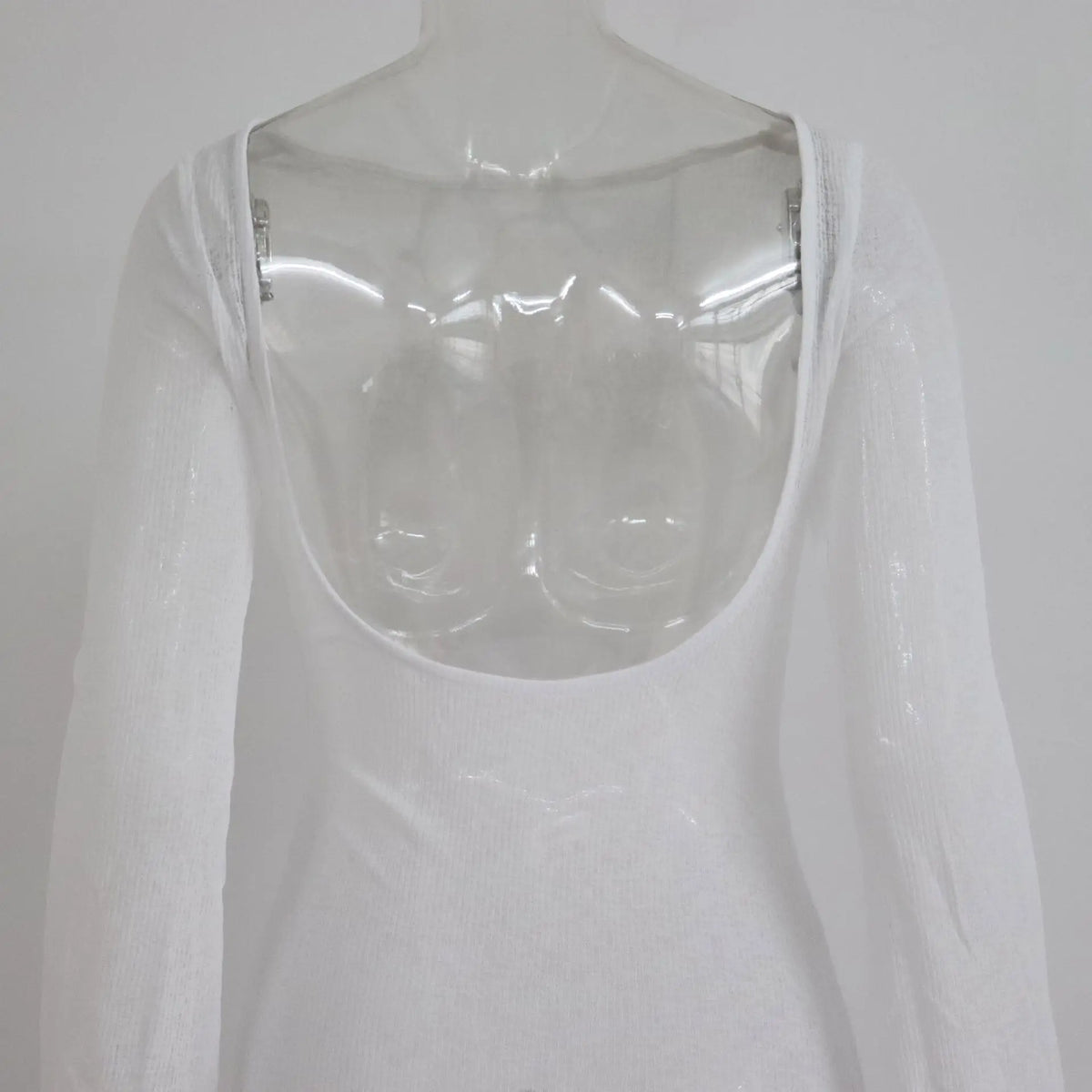 Women Summer Mesh Wrapped Dress Long Sleeve Round Neck See Through Sunscreen Solid Color Backless Beach Long Dress