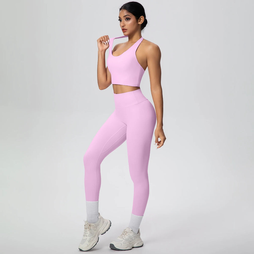 2PCS/set Yoga Set for Woman's Sexy Backless Halter Bra Sports Top Quick Drying Legging Summer Gym Fitness Pants Yoga Set