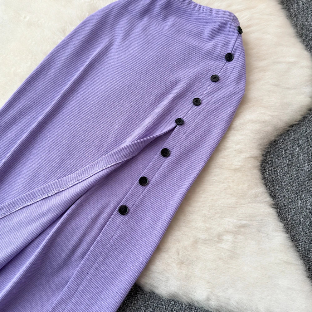 Sexy two Pieces Sets Chic Elegant  v neck slip camis with High Waist Hip Wrap Single Breasted split summer sweet Full Skir