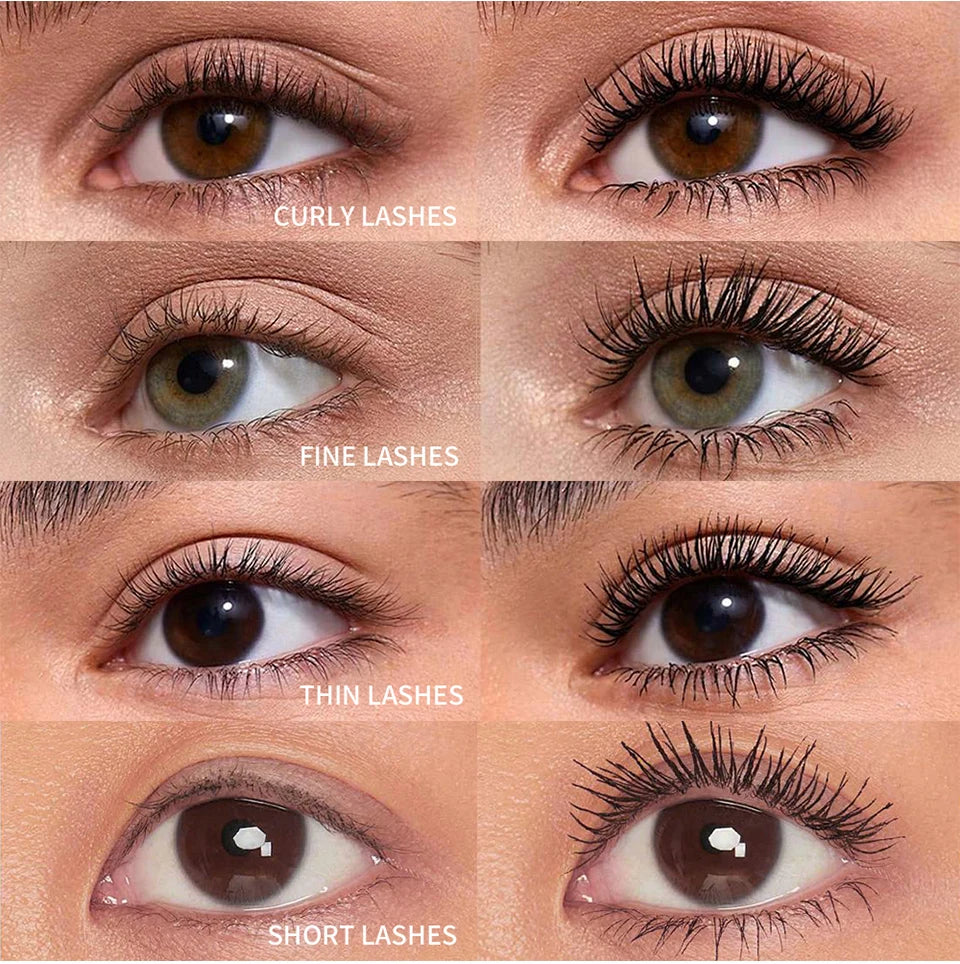 Black Waterproof Mascara 4D Lengthening Curling Volumizing Eyelash Extension Smudge Proof Long Lasting Korean Eye Makeup