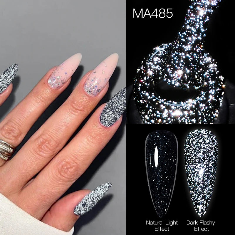 MEET ACROSS 7ml Red Series  Reflective Glitter Gel Nail Polish Autumn And Winter Series Semi Permanent UV DIY Nail Art For Manic