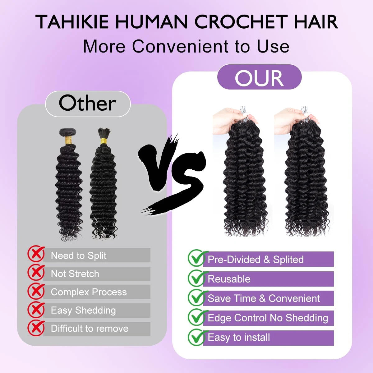300gPre-divided Bulk Hair for Braiding Deep Wave Crochet Human Hair Knotless Miracle Knots Hair Extensions Boho Braids Invisible