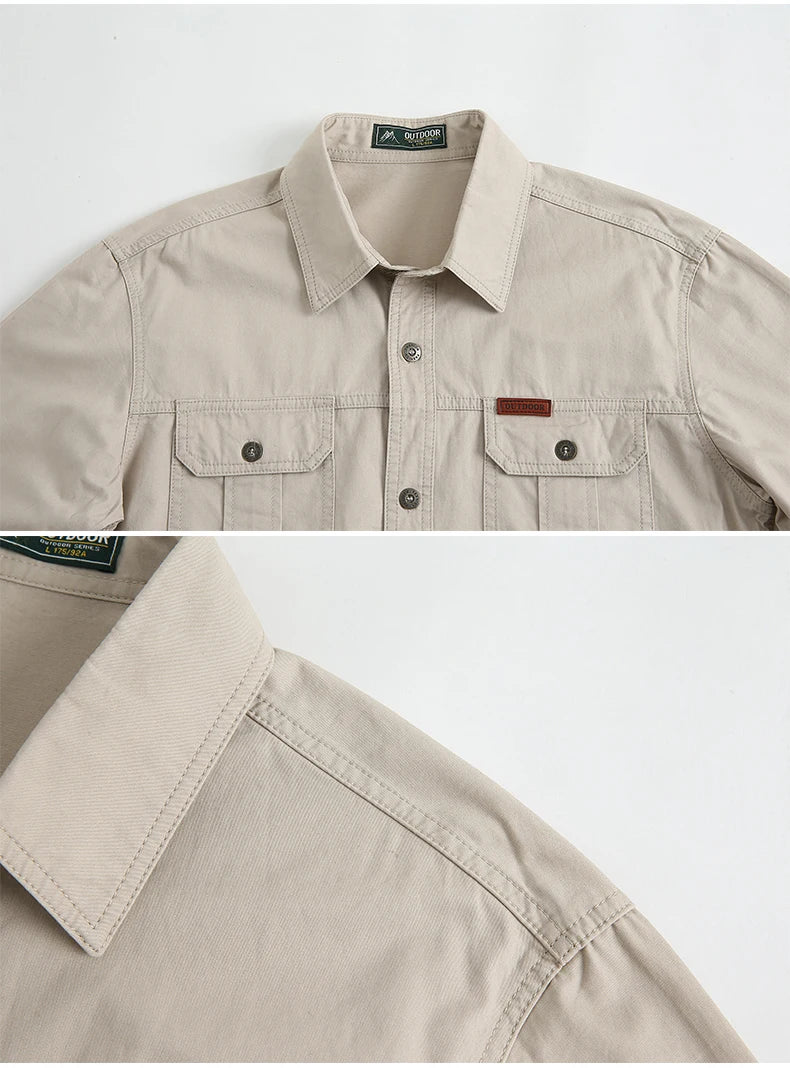 100% Cotton High Quality Spring Fall Fashion Men's Long-Sleeve Solid Color Casual Shirt Multi Pocket 6XL Large Size Cargo Jacket