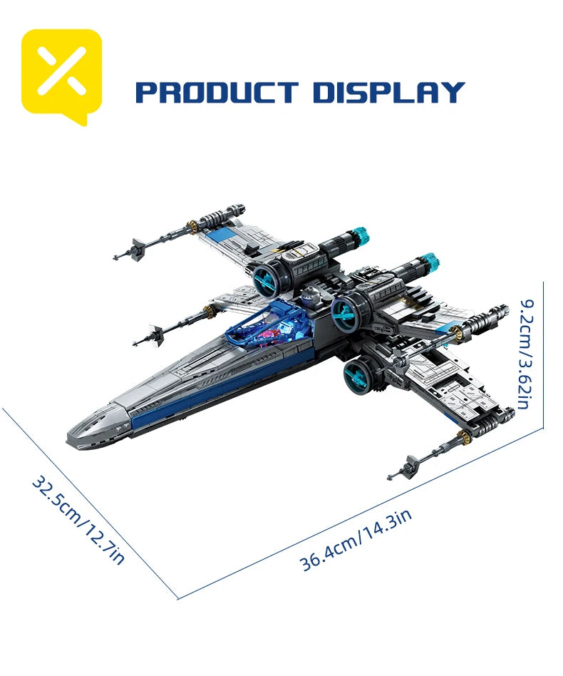 KAVOWORLD X-Wing Space Fighter Jet Building Blocks Toys Set with Pilot High-Technical Linked Wing Transformable Aircraft Model with LED Lights Retractable Landing Gear Spaceship Toy for Adults Birthday Christmas Gift for Spac