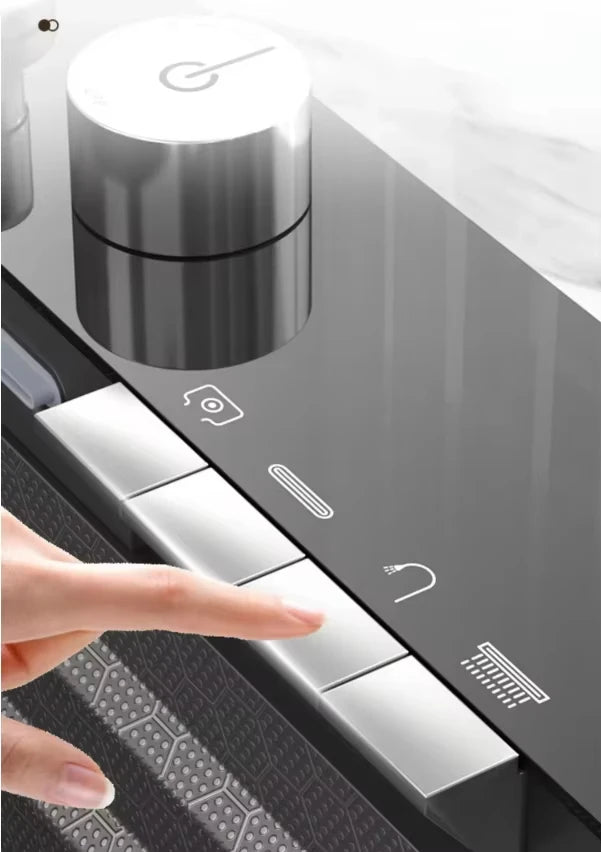Stainless Steel Large Single Slot Bionic Honeycomb Black Wash Top Mount / Apron Front Smart Kitchen Sink with Waterfall Faucet