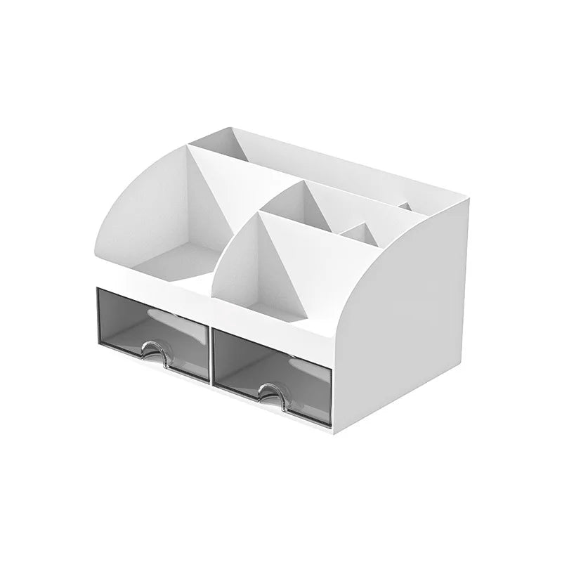 Desk Organizer with 2 Drawers, Multi-Compartment Plastic Desktop Storage Box for Stationery, Makeup & Office Supplies