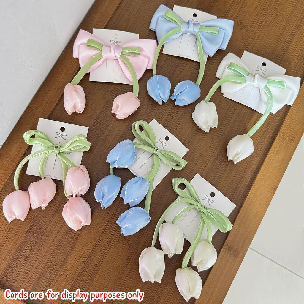 Korean Tulip Flower Bow Hair Clip Girls Sweet Fashion Versatile Duckbill Clip Children Kids Princess Hair Styling Accessories