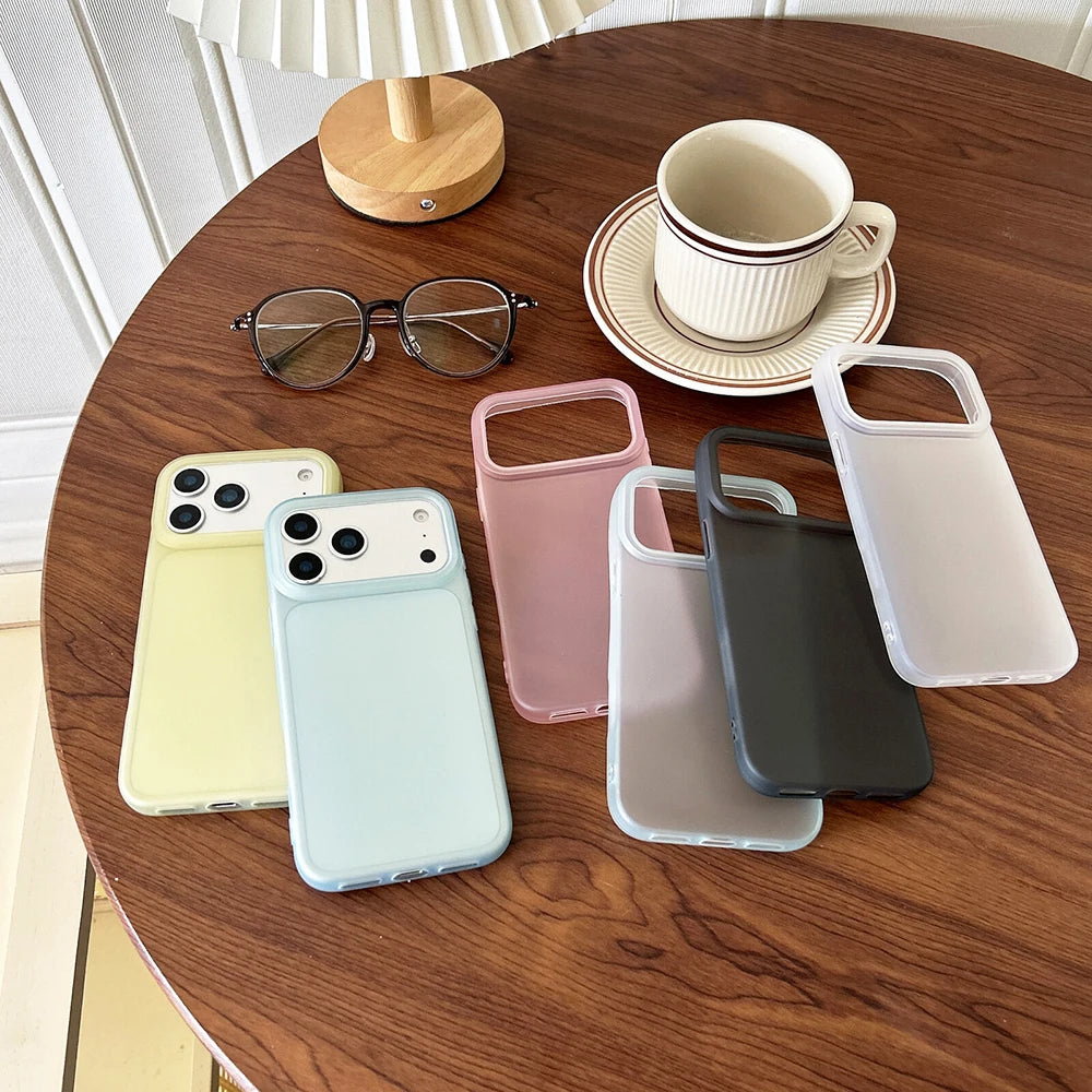 Luxury Transparent Matte Case For iPhone Air 17 16 15 14 13 12 Pro Max Plus 16E Clear Candy Color Silicone Soft Cover Shell 17P