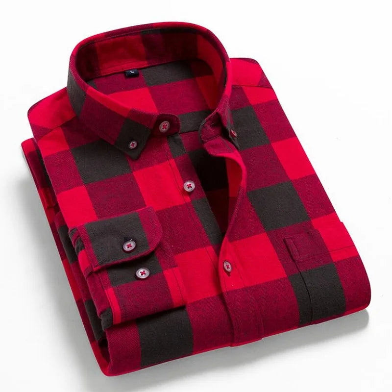 2026 100% Cotton New Male Casual Long Sleeve Warm Man Clothes Flannel Plaid Shirt Men Plus Size 3XL 4XL