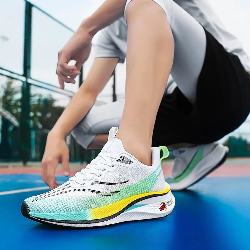 New Sport Running Shoes Men Women Mesh Breathable Trendy Summer Shoes Full Palm Carbon Board Racing Student Sports Running Shoes