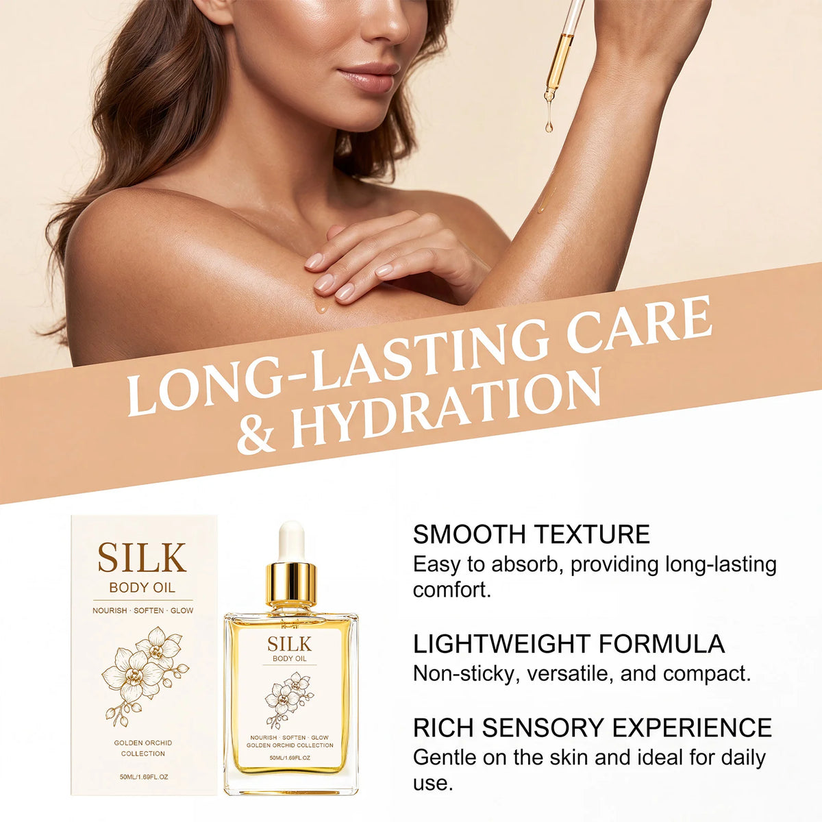 Silk Body Oil Perfume Oil Visibly Firming Anti Aging Moisturizing Instantly Improve Elasticity Non-Greasy Face Body Essence Oil