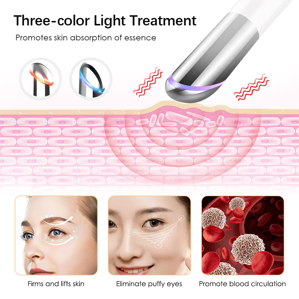 Eye Massage Pen Mini Facial Vibrating Massager Eliminate Eye Bags Puffiness Dark Circles Heated Portable Facial Eye Beauty Meter