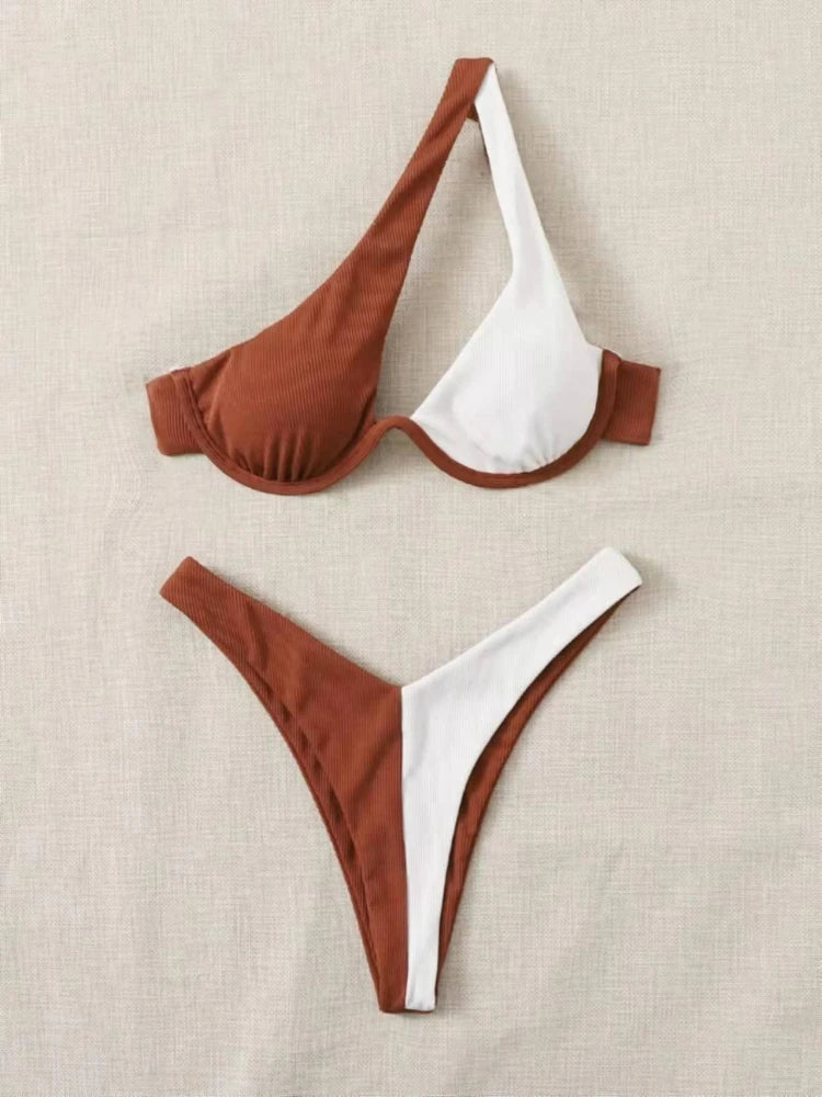 Sexy Bikinis Swimsuits Cut Out Women's Swimwear One Shoulder Biquini High Cut Bathing Suits Push Up Beach Bikini Set