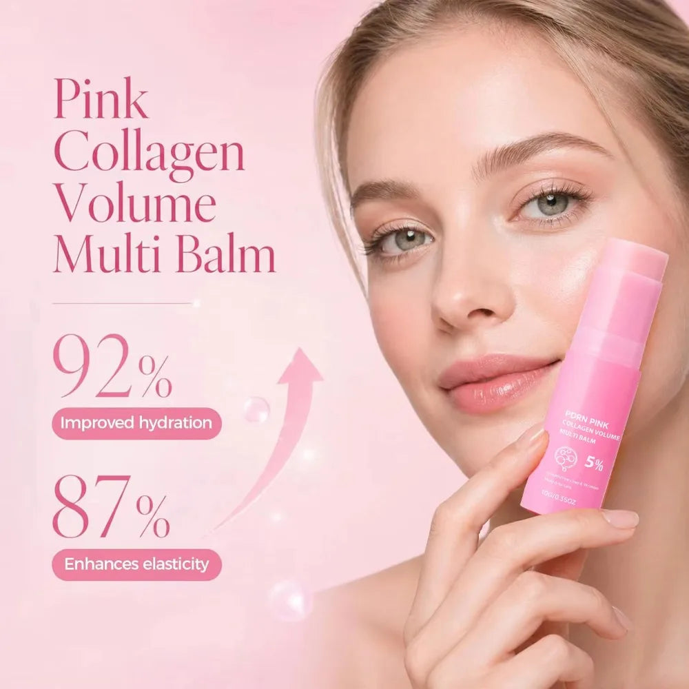 PDRN Infused Pink Collagen Multi Balm Stick Hydrating Firming Wrinkle Care Stick Target Face Neck Eye Lip Dry Dull Skin