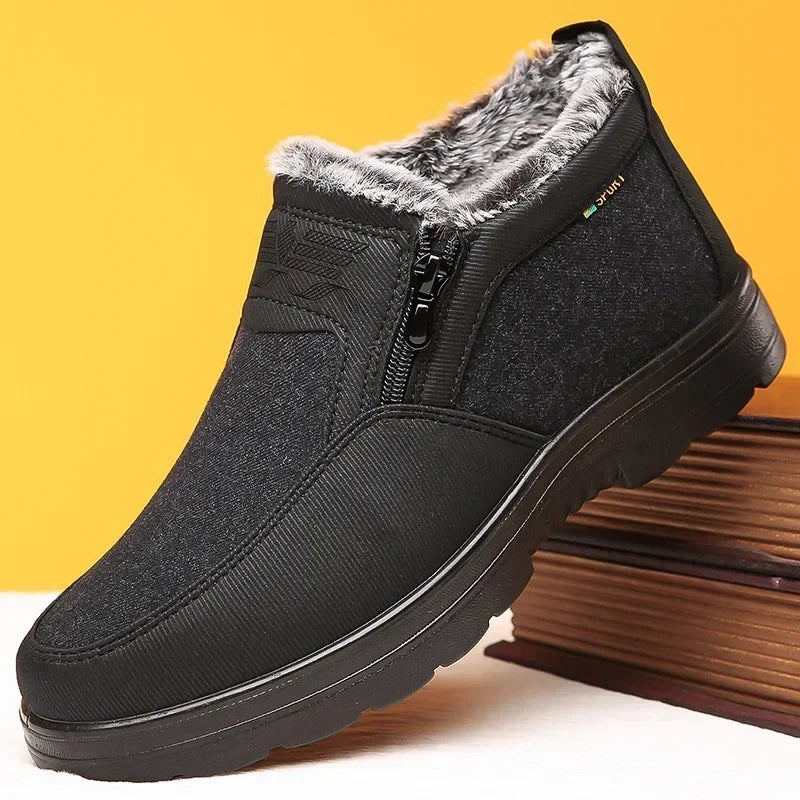 Cotton Shoes Middle-aged Elderly Men's New Plush Warm Anti Slip Waterproof Snow Boots Outdoor Work Travel Leisure Shoes 2024