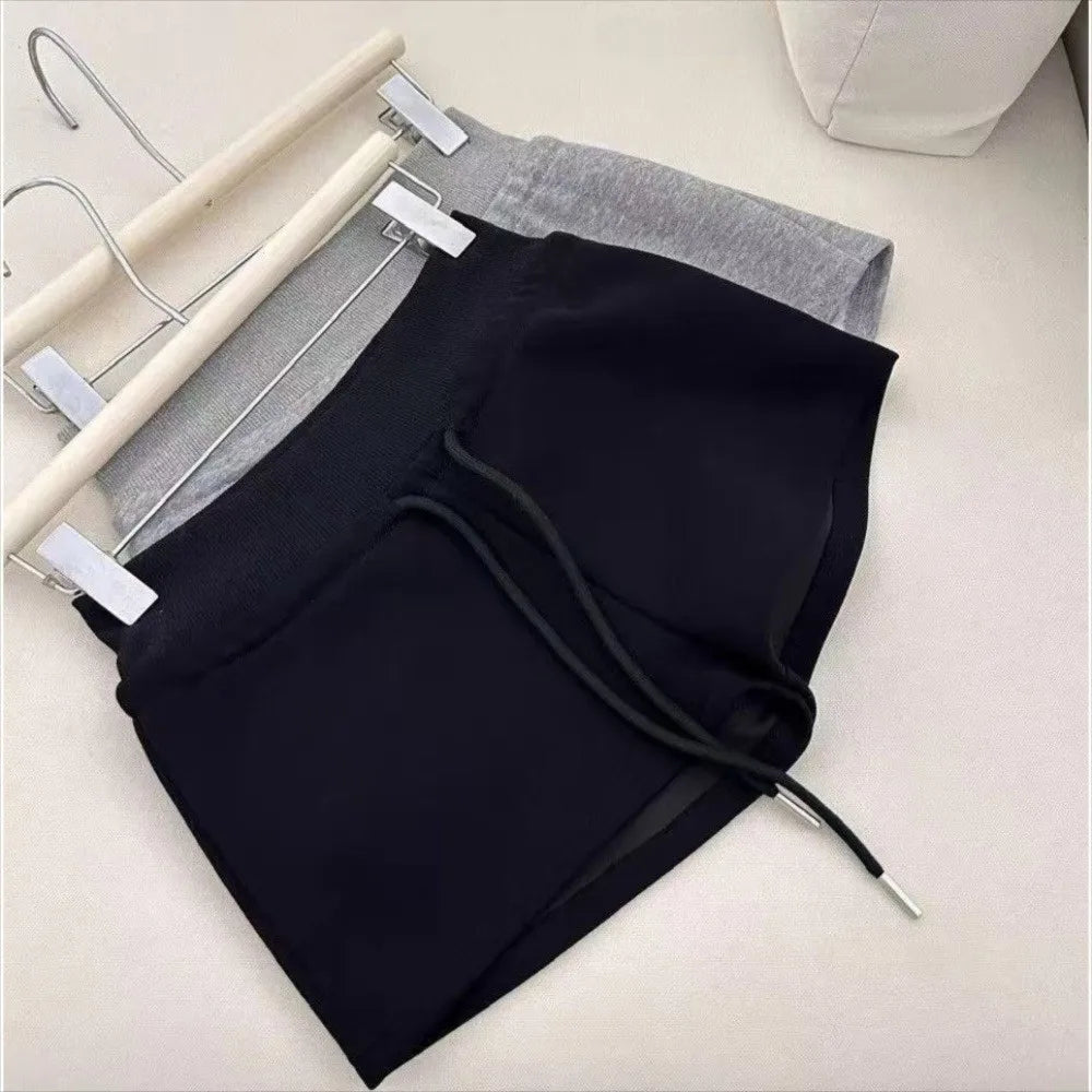 Casual Drawstring Women Sports Shorts Low-rise Black/Grey Casual Pants Slim Fitting Sweat Shorts Summer