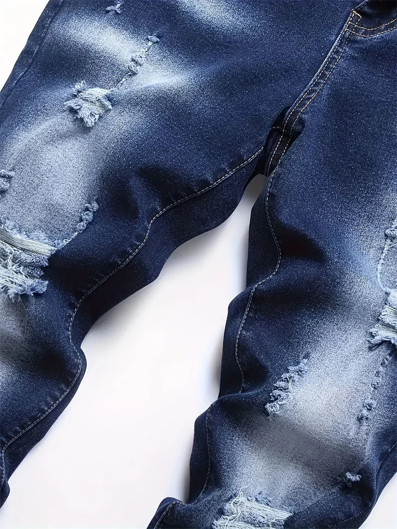 Riding Motorcycle Mens Pants Hip Hop Ripped Skinny Jeans Breathable Casual Fashion Blue Denim Trousers Streetwear Men Clothing
