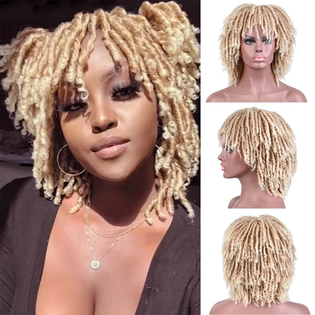 Wigs for Black Women Afro Curly Twist Wigs Braiding Synthetic Wig Heat Resistant Fiber Breathable Faux Locs Braids Hair Wigs wit