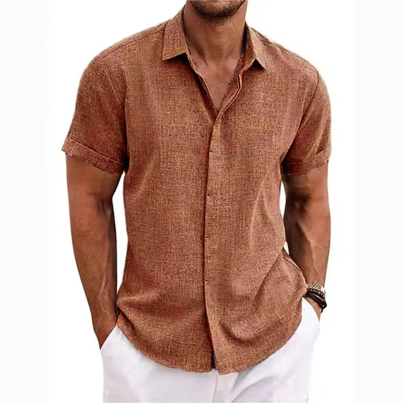 Men's Cotton Linen Short Sleeved Shirt Summer Casual Camisas Harajuku Blusas Mens Shirts Fashion Tops Men Clothing Streetwear