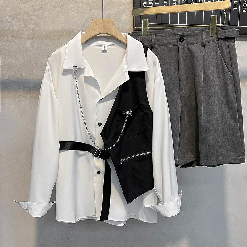 Autumn Men's Plus Size Casual Solid 2024 Dress Shirt Single Patch Pocket Long Sleeve Regular-fit Button-down Shirts B244
