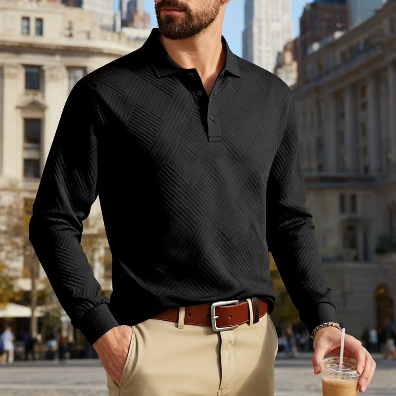 2025 spring and autumn men's light luxury casual simple lapel jacquard POLO button-down long-sleeved sweater