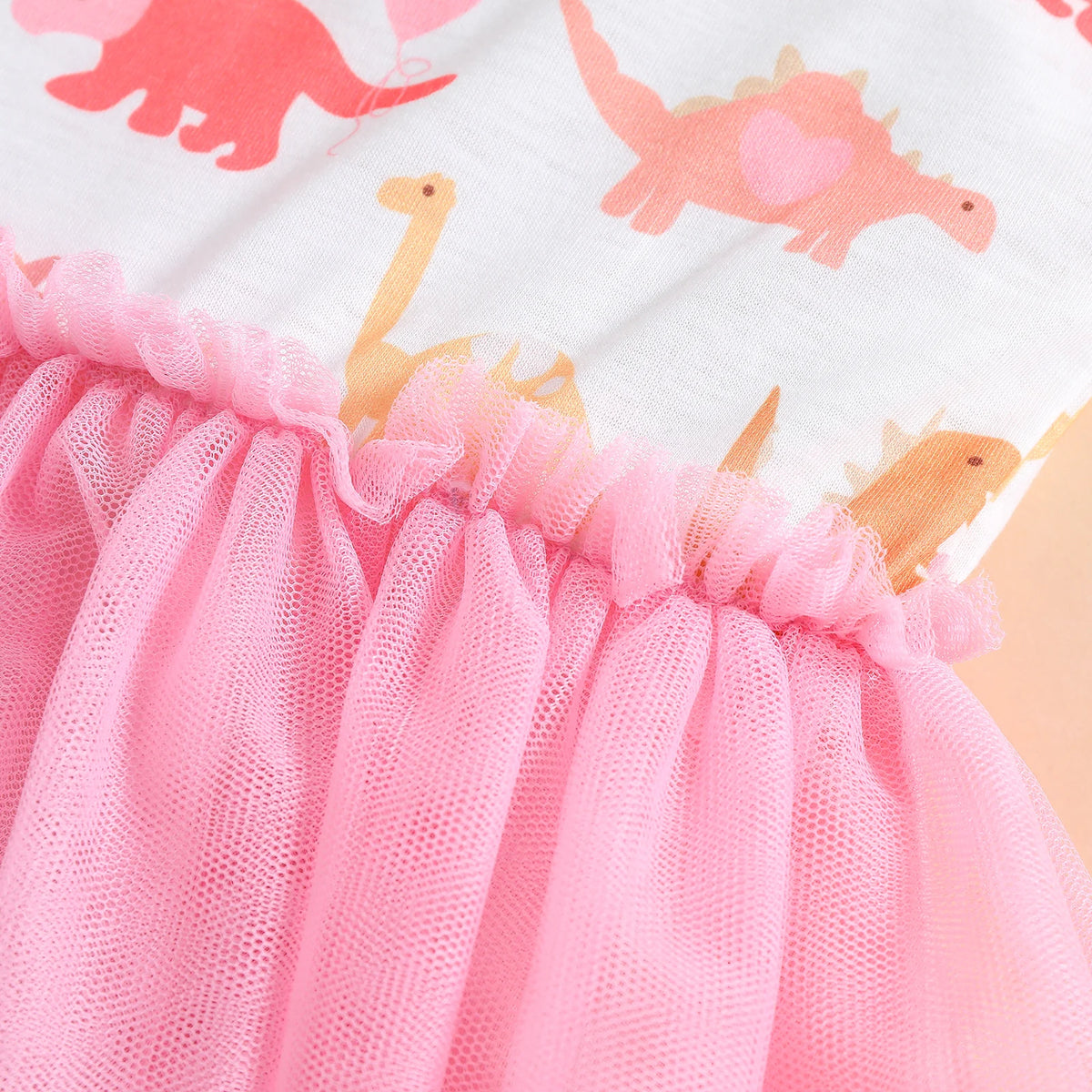 Summer 1-5 Years Little Girl Princess Dress Clothing Baby Girl Sleeveless Dinosaur Print Mesh Dress For Kids Girl Party