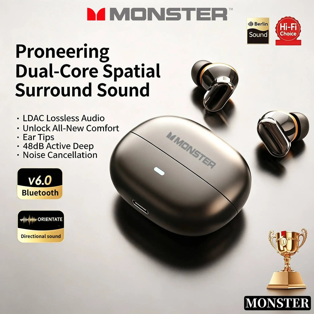 Monster ANC Noise Reduction Earburd Wireless Bluetooth HD Sound Quality Sweatproof  Sport Earphone Long Endurance Gaming Headset