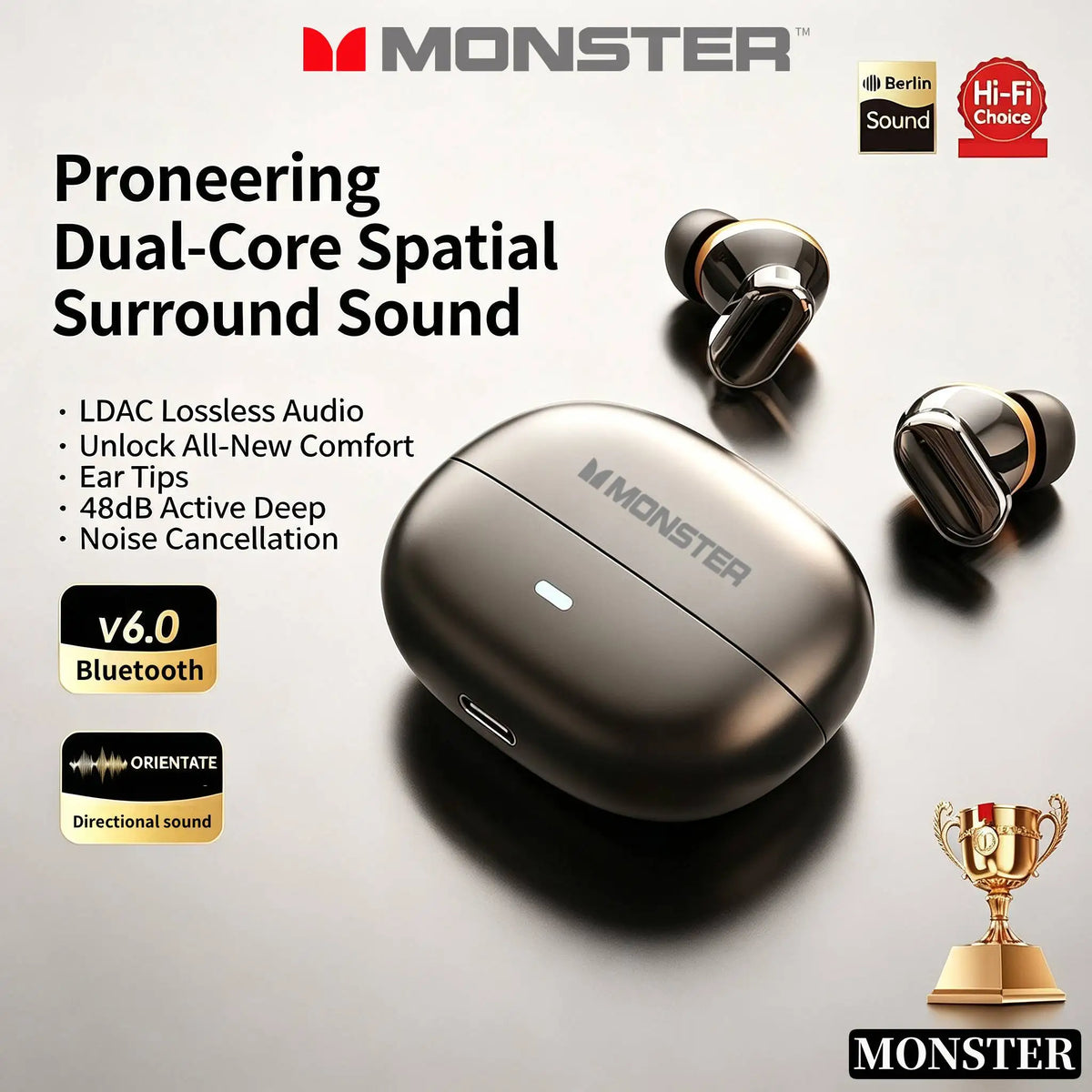 Monster ANC Noise Reduction Earburd Wireless Bluetooth HD Sound Quality Sweatproof  Sport Earphone Long Endurance Gaming Headset
