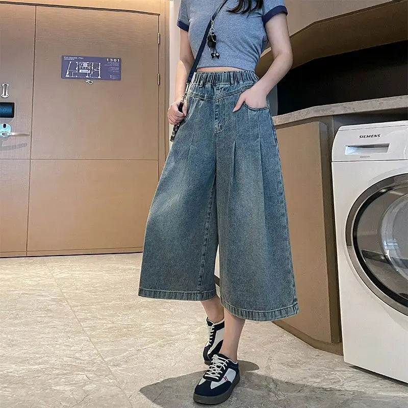 Denim Shorts Loose High Waist Wide Leg Shorts