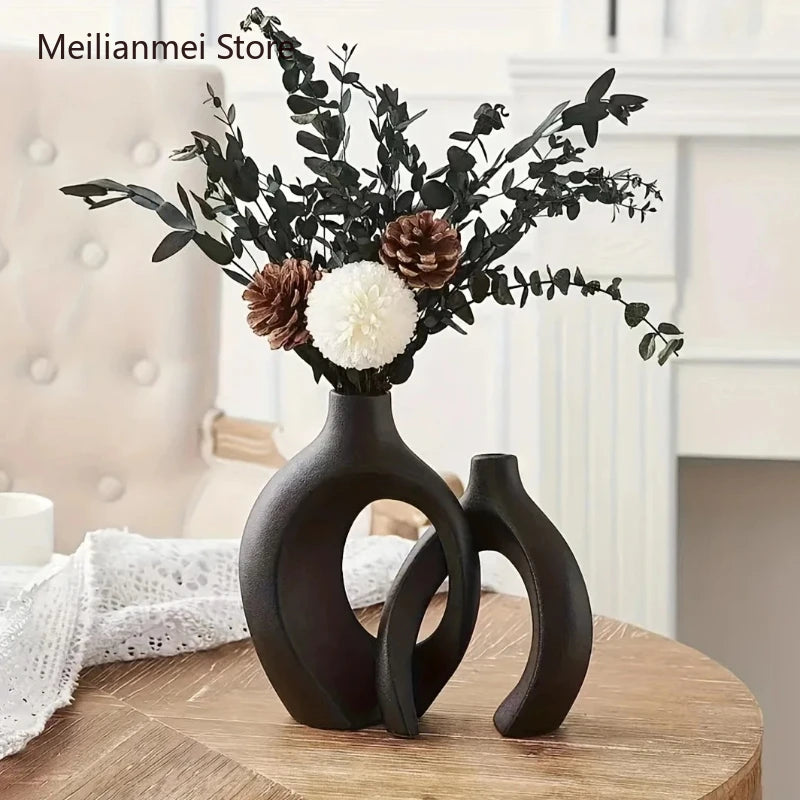 Hollow Nordic Modern Ceramic Vase Set of 2 for Modern Home Decor Modern Hollow Vases for Living Room Bookshelves Home Decoration