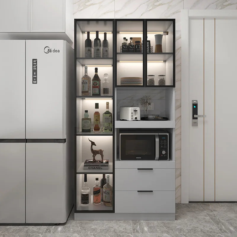 Solid wood dining side cabinet High cabinet integrated against the wall Cream style Simple modern storage Narrow cabinet