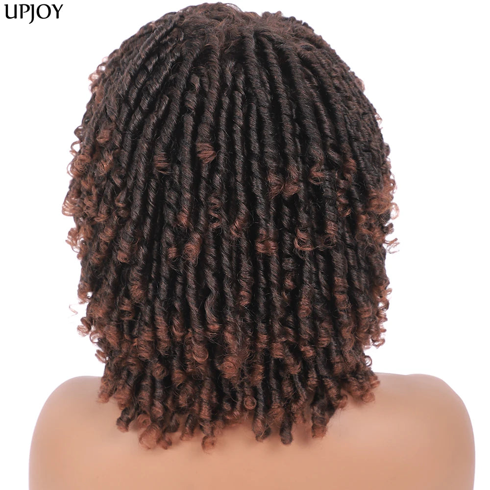 Short Dreadlock Wig Twist Braided Wigs for Black Women and Men Boho Afro Curly Synthetic Wig Faux Locs Braided Crochet Hair Wigs
