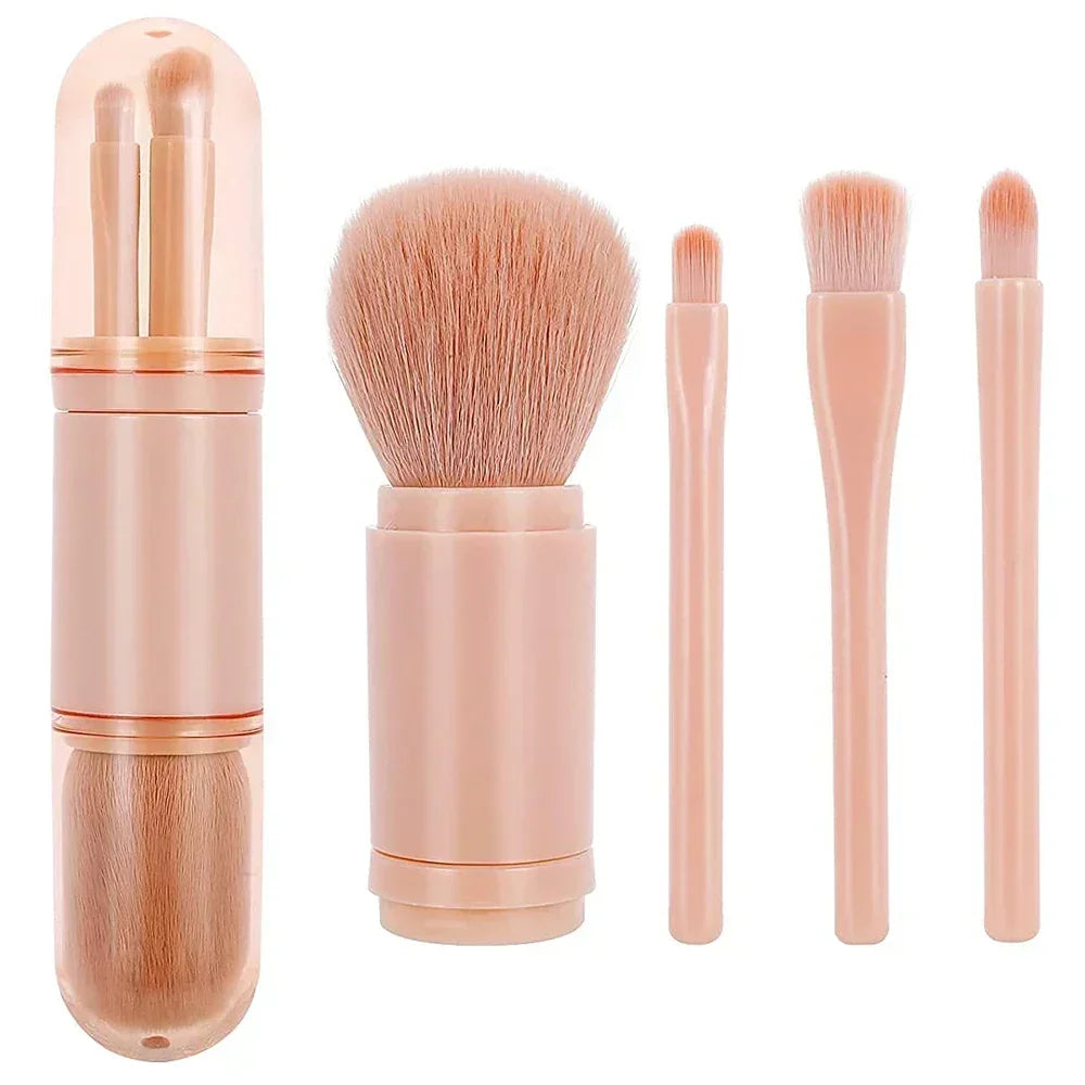 4 In 1 Retractable Makeup Brushes Set Soft Bristles Kabuki Foundation Eye Makeup Brush Portable Travel Cosmetic Touch Up Brush K