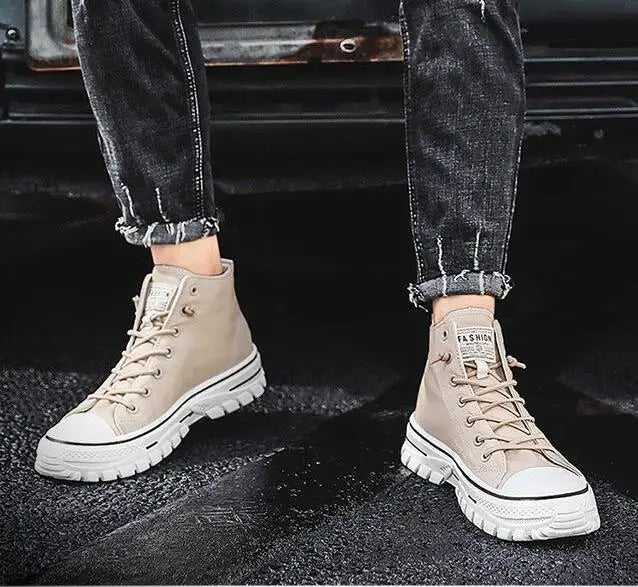 Men's High Top Sneakers 2025 New Canvas Shoes Fashion Male High Top Casual Skateboarding Vulcanized Shoes Brand Comfort Sneakers