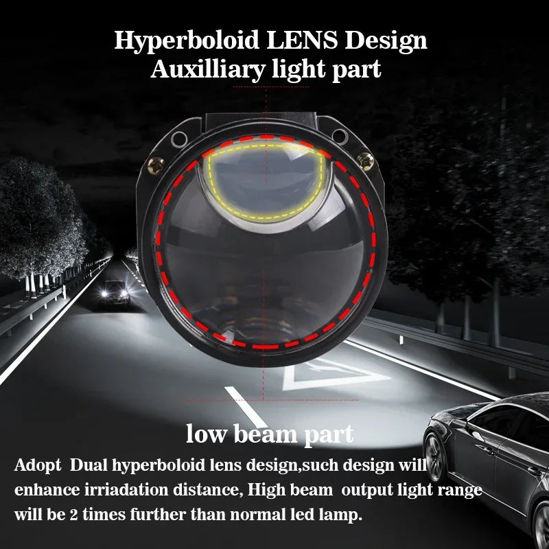 Sanvi Car 2.5'' Bi LED Lenses Hyperboloid Projector Headlights 12V 94W With Angel Eye Mask For H4 H7 9005 9006 Car Accessories