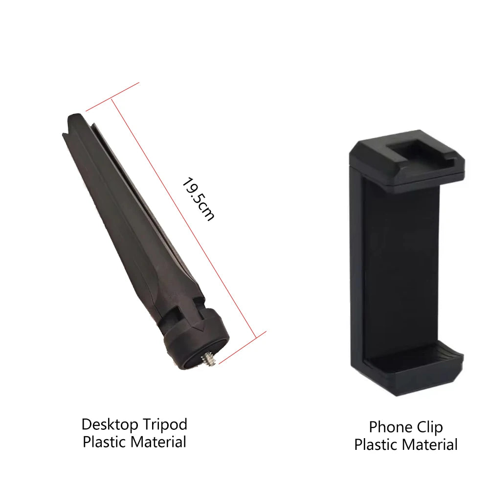 Universal Phone Tripod Mount Clip with Cold Shoe, 1/4" Screw Plastic Smartphone Holder for Tripod Selfie Stick Live Streaming