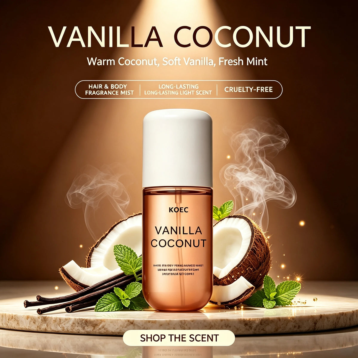 50ml Budget Friendly Unisex Hair Body Mist Sweet Coconut Vanilla Fresh Mint Undertone Long Last Light Daily Fragrance Spray
