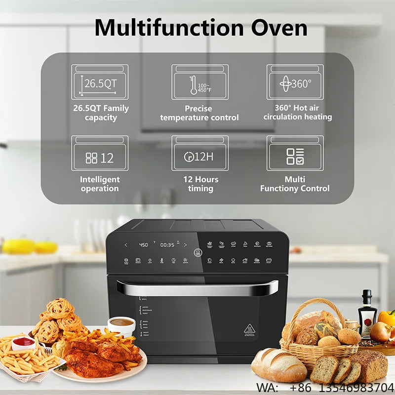 OEM 25L Electric air Fryer and Toast Oven Multi-Function Oil-Free Cooking Oven with Rotisserie Bracket for Household