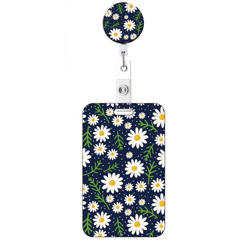 Flower Retractable Buckle Card Holder Women Business Badge Case Reel Clip Girls Cardholders Doctors Nurses Hang Credential holde