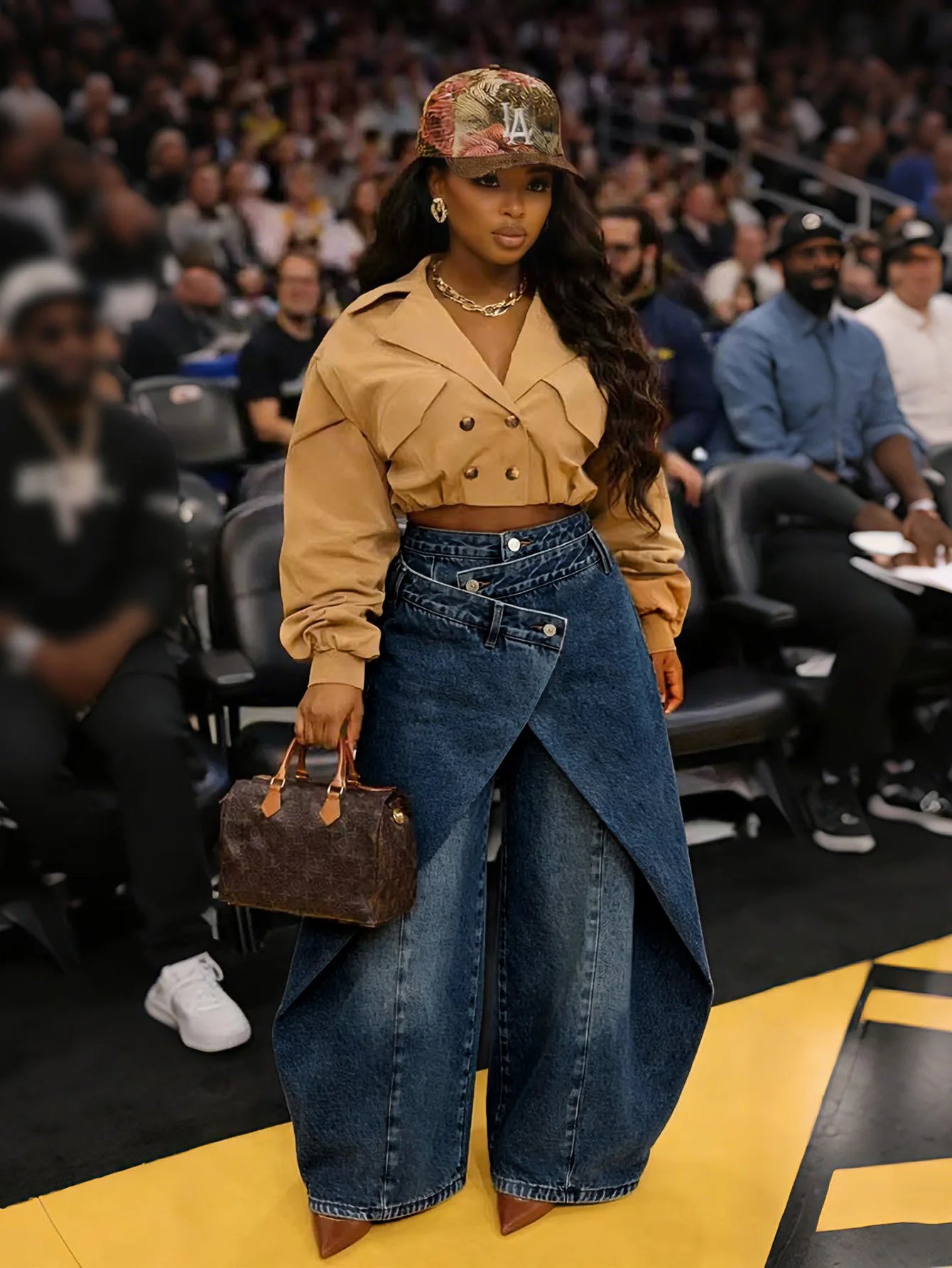 Vintage Washed Denim Wide Leg Pants Women Asymmetrical Wrap Overlap High Waist Y2K Streetwear Casual  Fashion Baggy Jeans